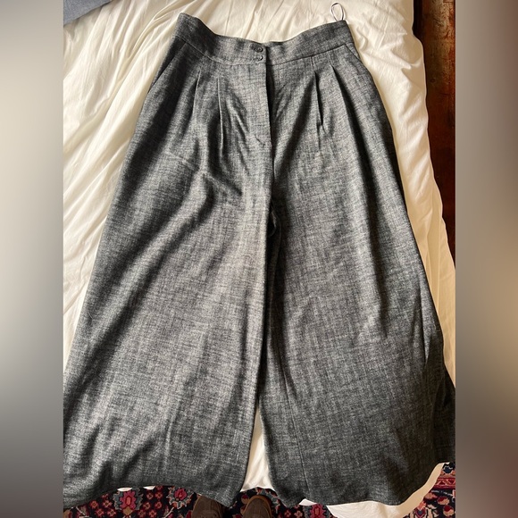 Herringbone Pleated Wide-leg Cropped Pallazzo Pants by Zara - Picture 2 of 5